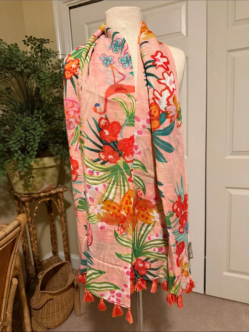Spartina 449 Pink Tropical Floral Throw with Tassels